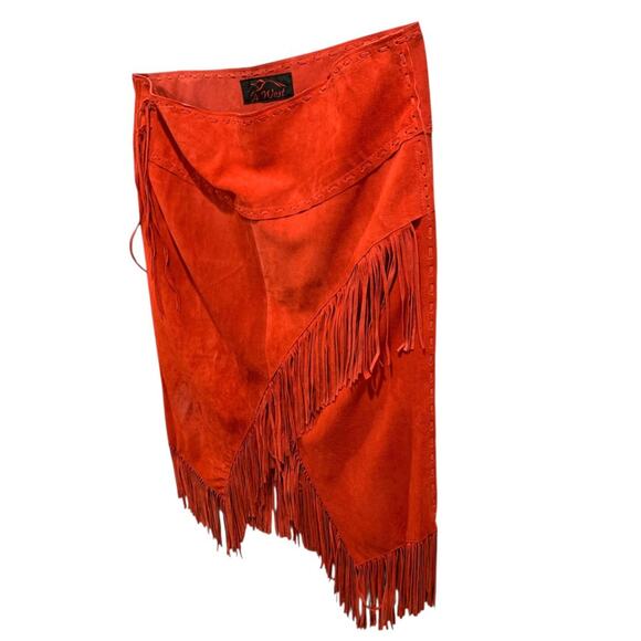 Size 3X T4 West Red Suede Midi Skirt Fringed Western Dance Rodeo - Picture 3 of 11